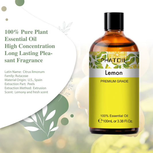 Amber bottle with PHATOIL Lemon Essential Oil and dropper