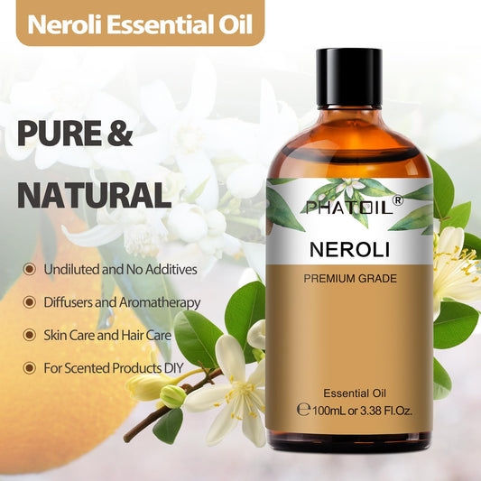 Close-up of Neroli orange blossom essential oil