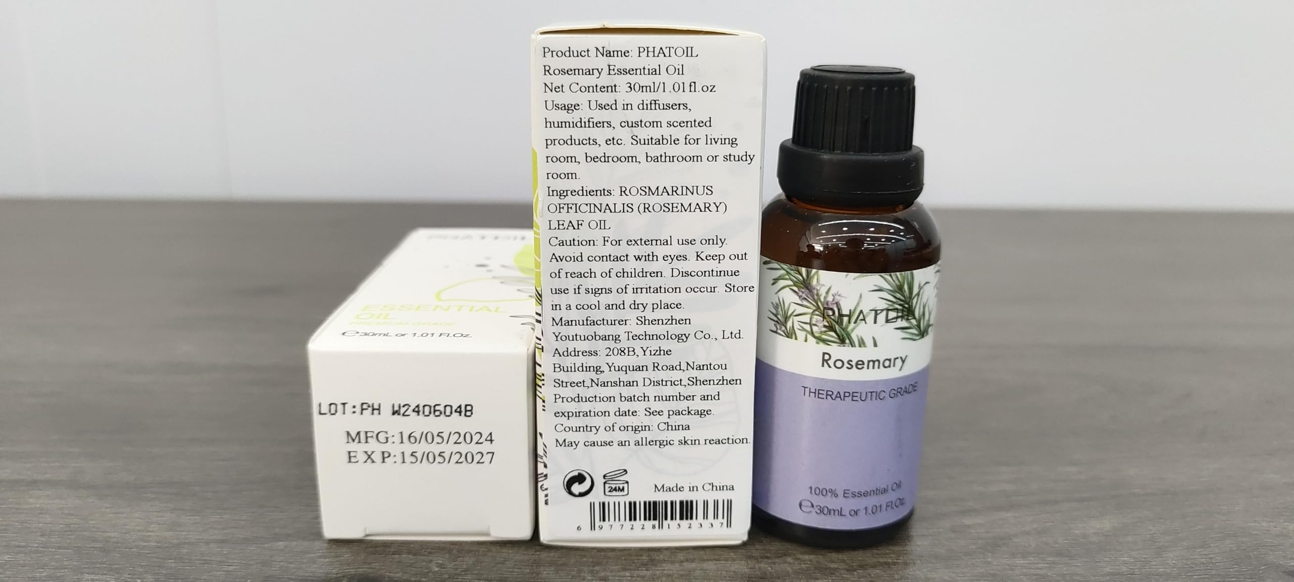 PHATOIL packaging for rosemary essential oil