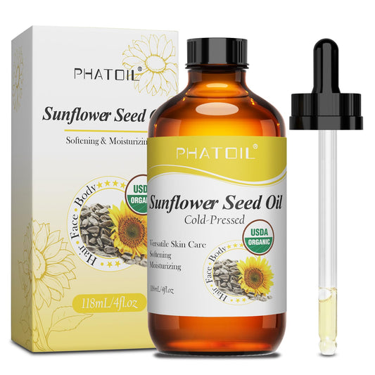 Front view of PHATOIL Organic Sunflower Seed Oil 118 ml bottle