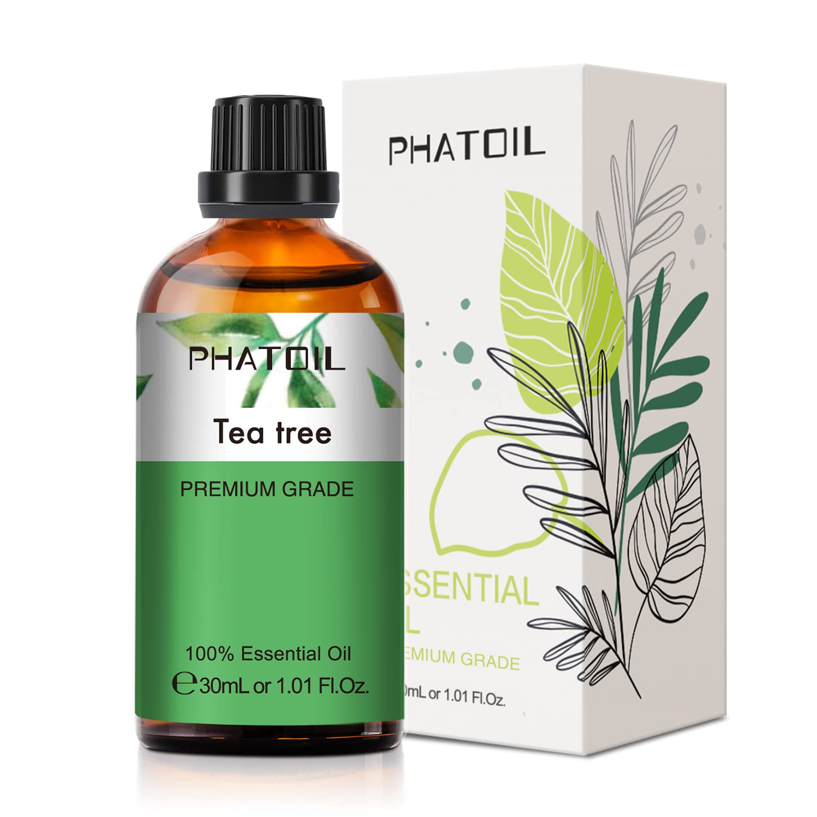 PHATOIL Tea Tree Essential Oil 30ml amber bottle with built-in dropper