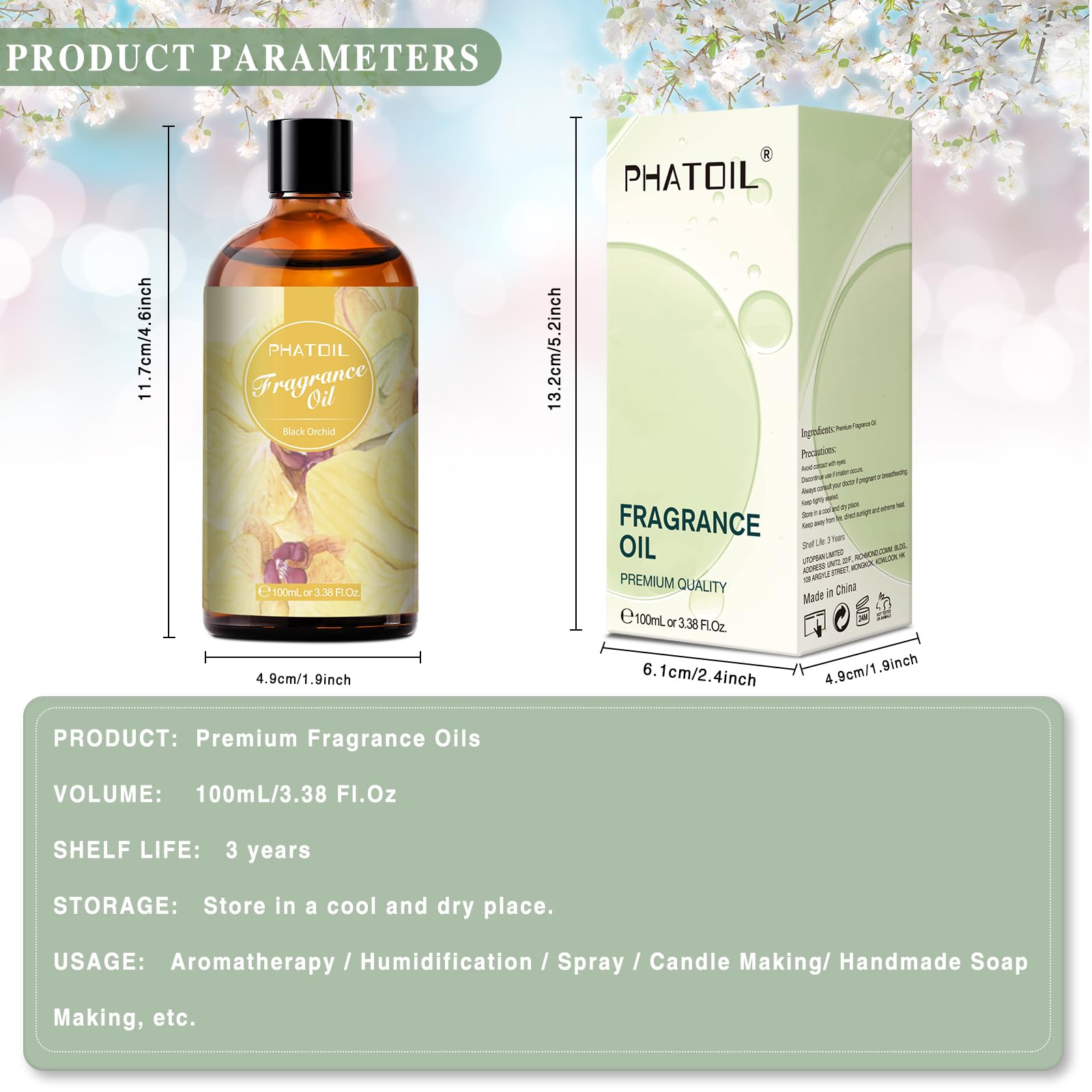UV-protected glass bottle for Black Orchid fragrance oil