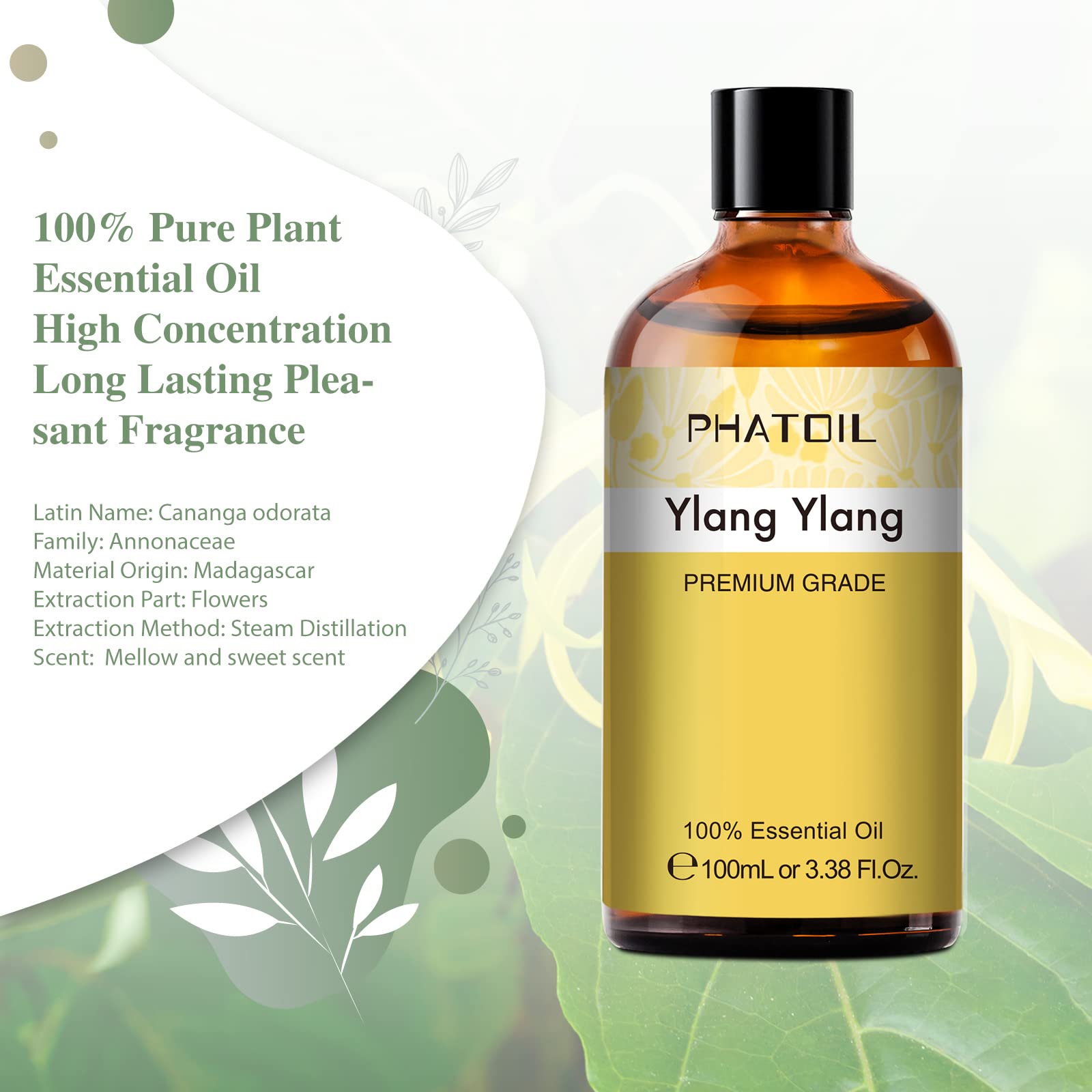Amber glass bottle with dropper for Ylang Ylang essential oil