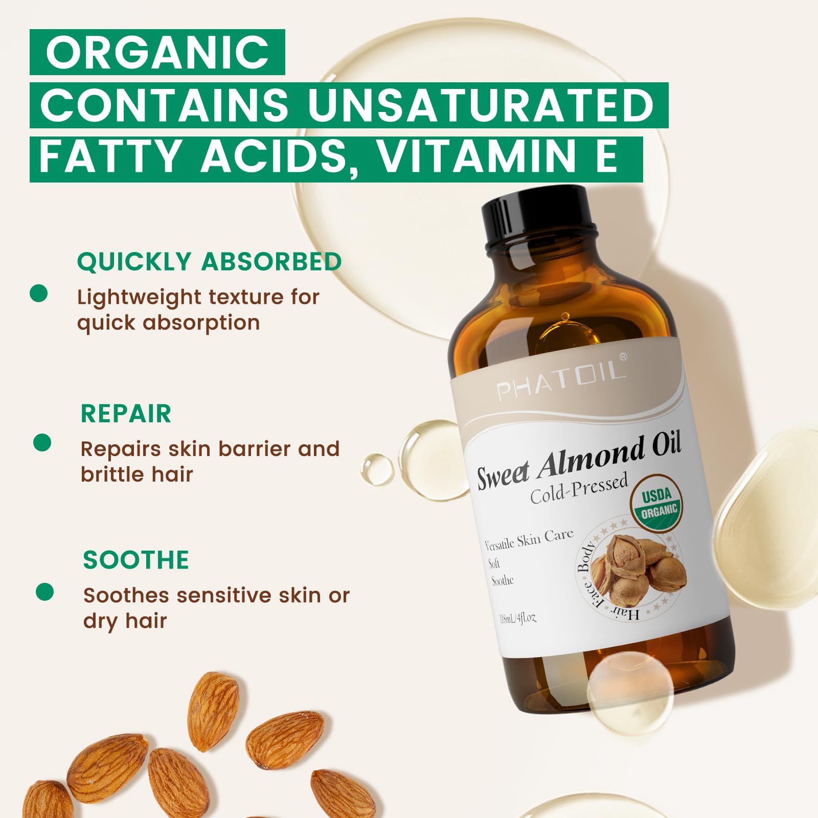 Dropper dispensing almond oil from the bottle