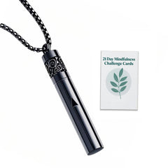 Front view of phaxud Mindfulness Breathing Necklace in black stainless steel