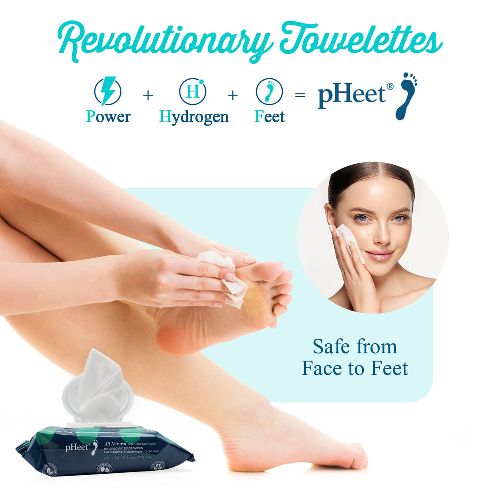 pHeet Foot Wipes ingredients label highlighting antifungal and antibacterial formula