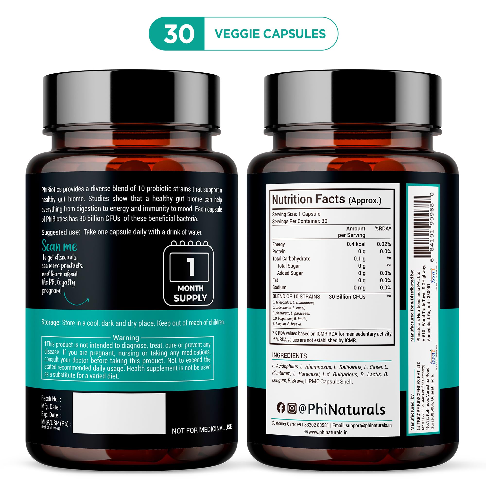 Box and bottle of PhiNaturals Probiotics on a white background