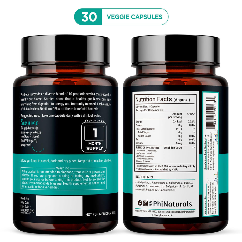 Box and bottle of PhiNaturals Probiotics on a white background