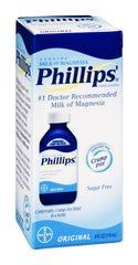 Philips Milk of Magnesia bottle, travel-friendly 4 oz, original sugar-free formula for on-the-go use.