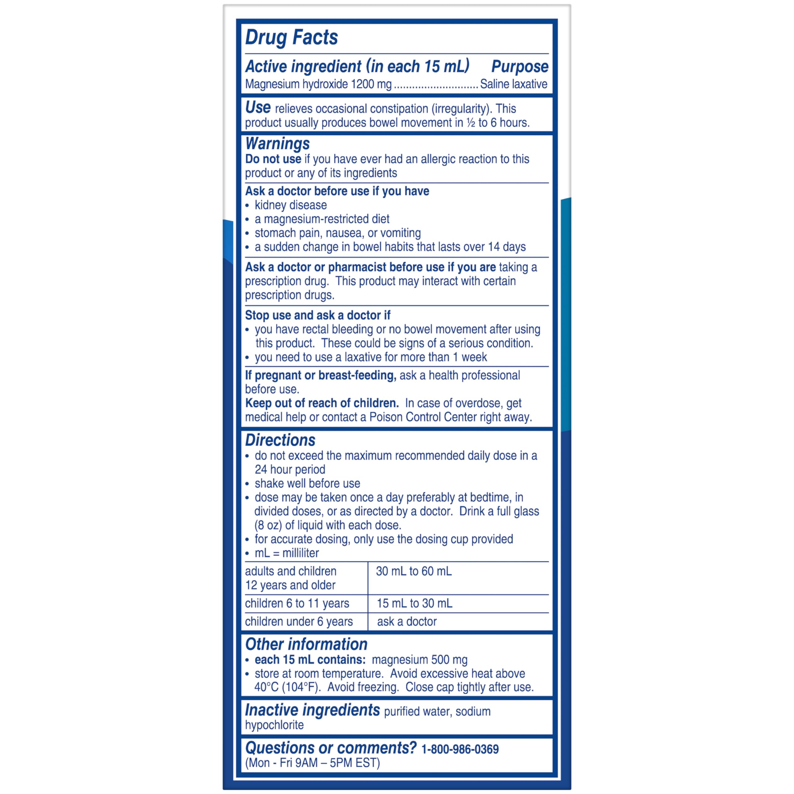 Phillips' Milk of Magnesia label highlights its non-stimulant formula for gentle relief.