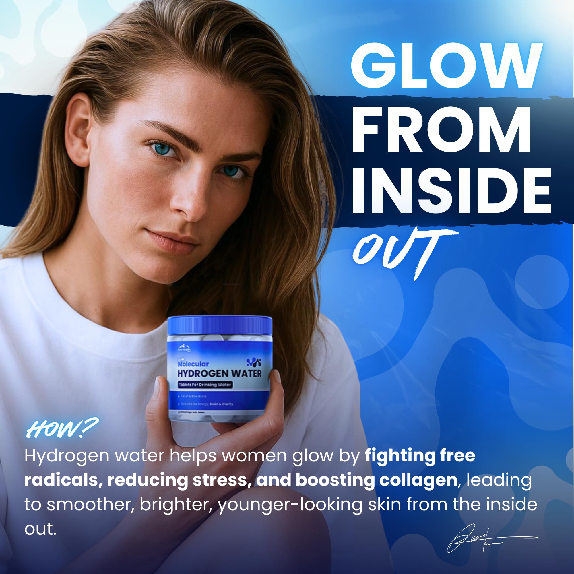Lifestyle image highlighting natural energy from hydrogen water tablets