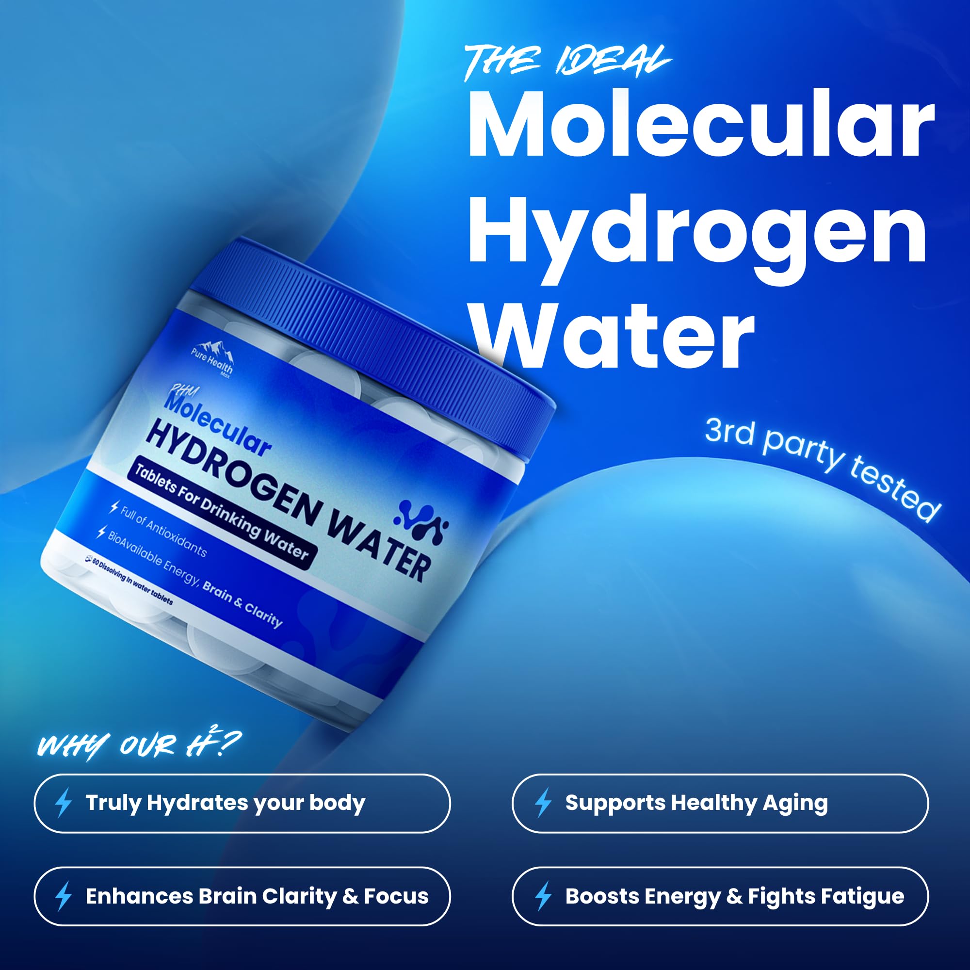 Glass of water with PHM tablet ready to dissolve
