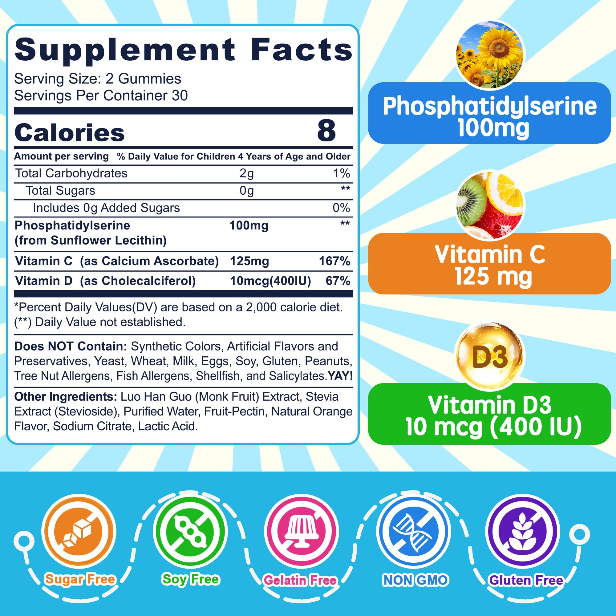 Bottle of Phosphatidylserine 100mg gummies for kids