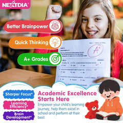 Illustration of a focused child with brain-boosting gummies