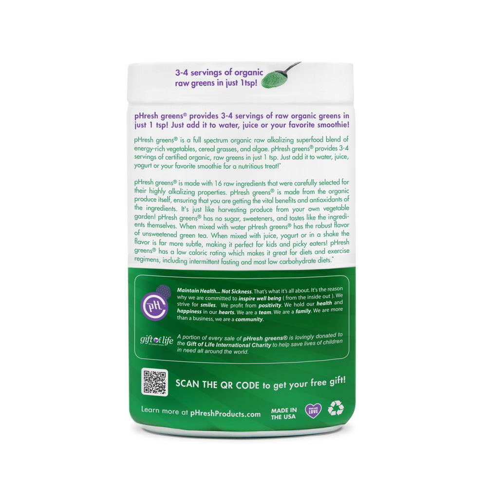 pHresh Greens Raw Alkalizing Superfood Powder – 10 oz – 2 Month Supply ...
