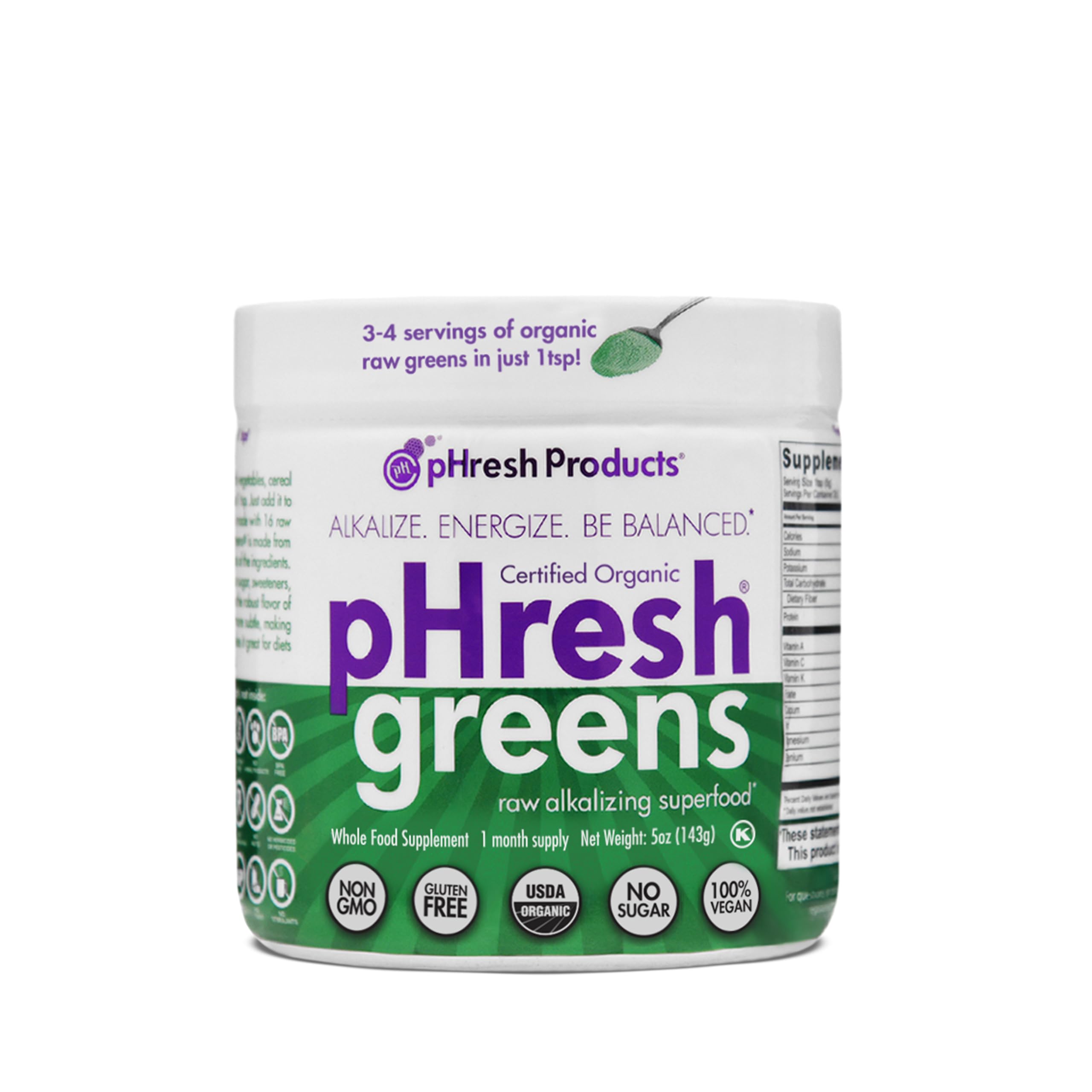 pHresh Greens Raw Alkalizing Greens Powder, 5 oz container