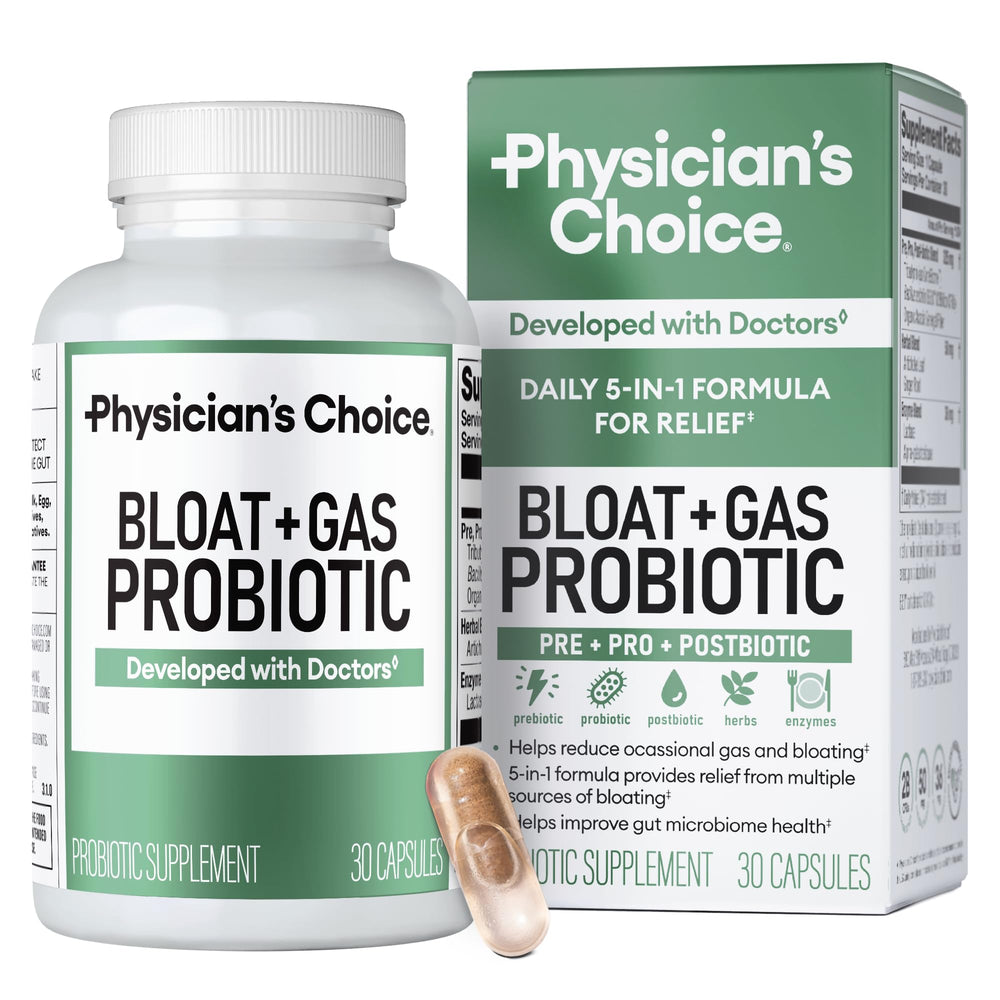 Product bottle of Physician's CHOICE Bloat & Gas Probiotic 30-count