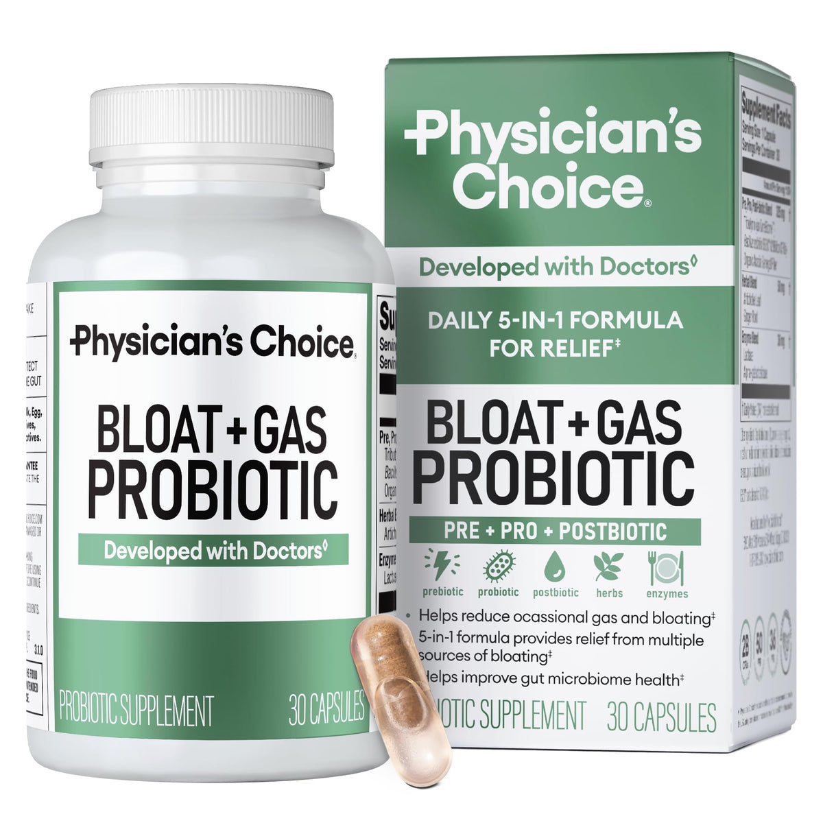 Product bottle of Physician's CHOICE Bloat & Gas Probiotic 30-count