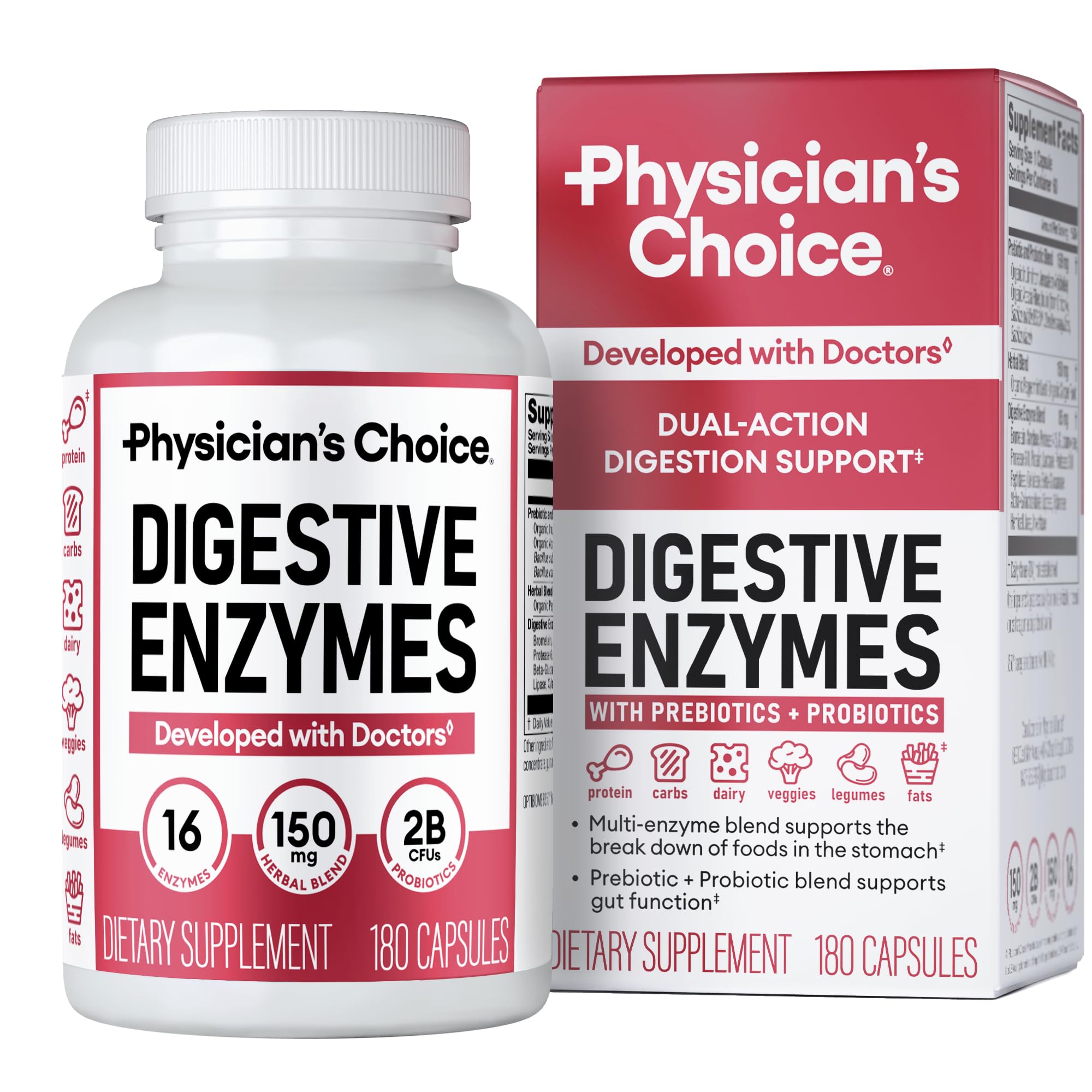 Physician's CHOICE Digestive Enzymes bottle label with 16 enzymes