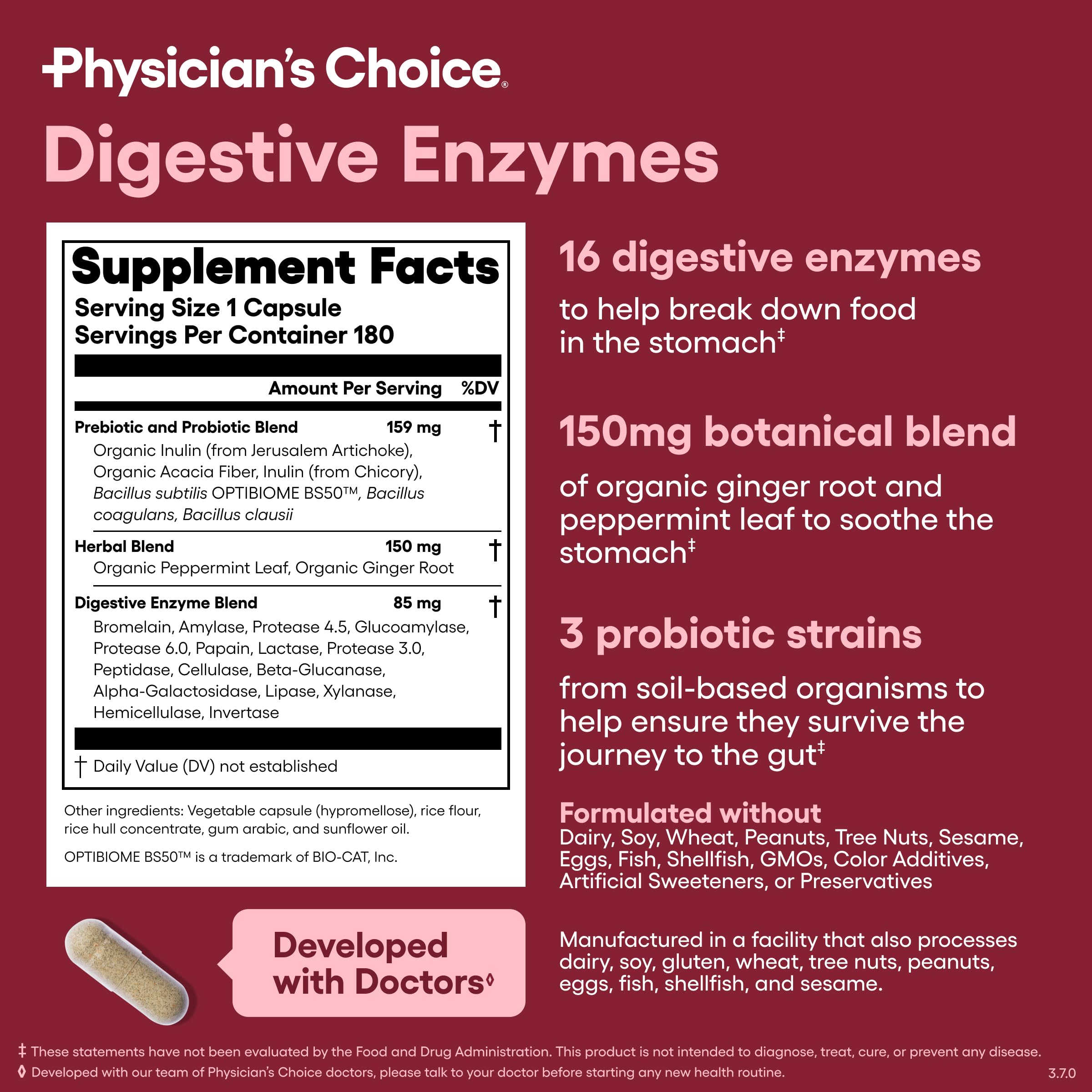 USA-made, safety-tested Digestive Enzymes bottle label