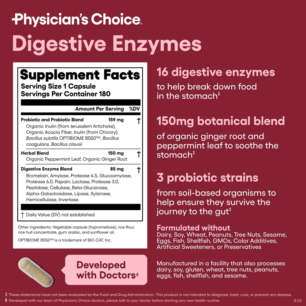 USA-made, safety-tested Digestive Enzymes bottle label
