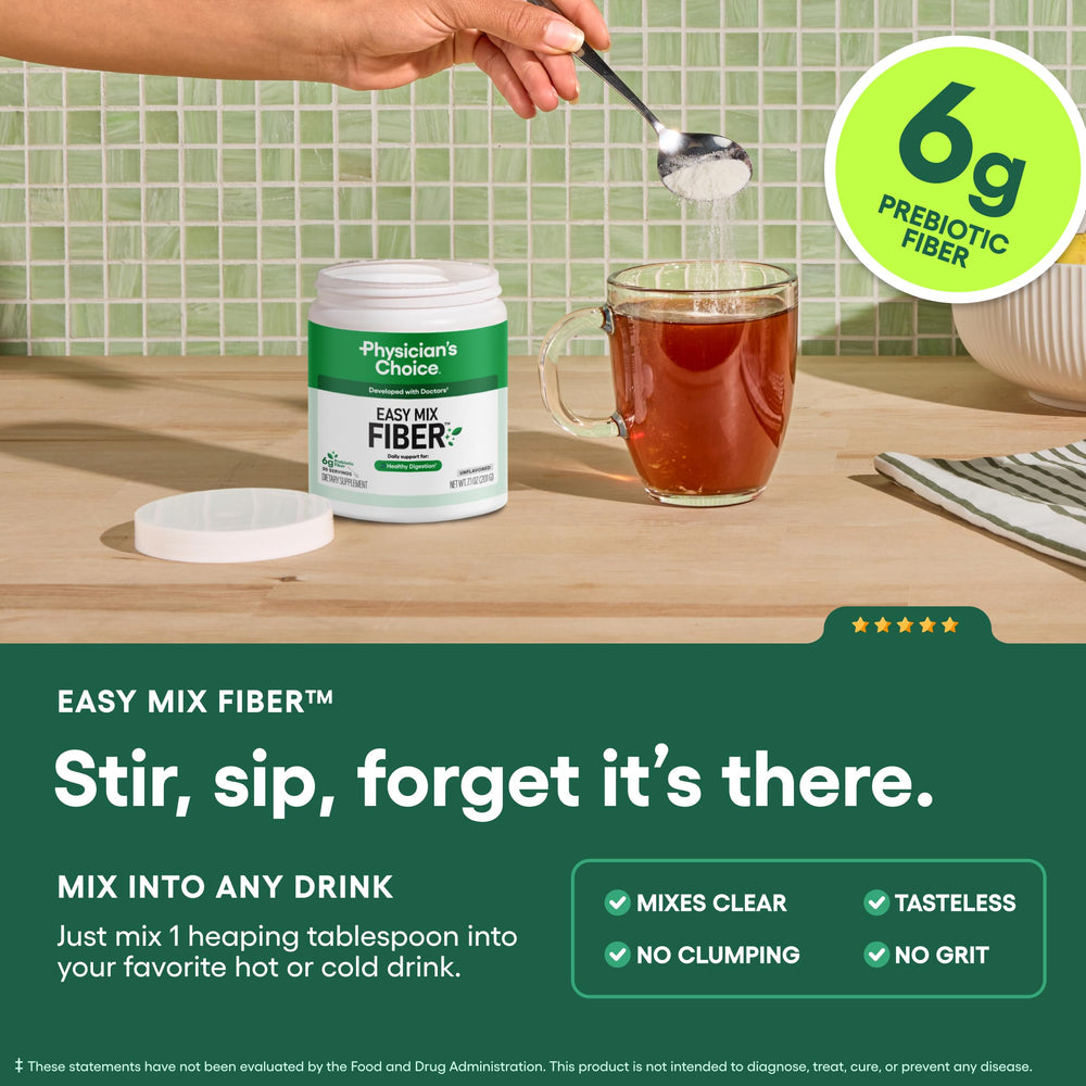 Physician's Choice Easy Mix Fiber ingredients and nutrition facts label close up