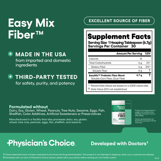 Physician's Choice Easy Mix Fiber powder being stirred into a beverage