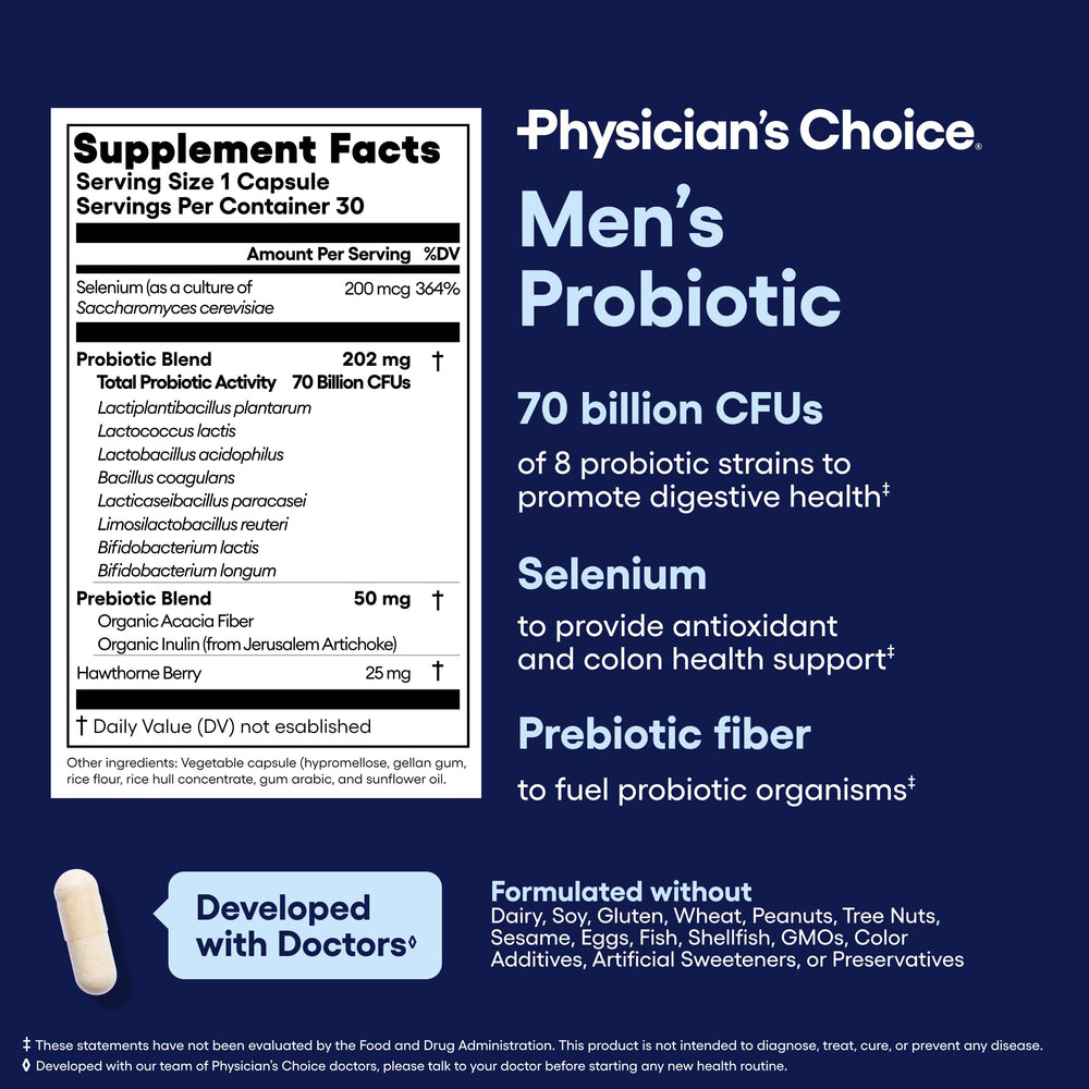 Shelf-stable bottle of Physician's Choice Probiotics for Men