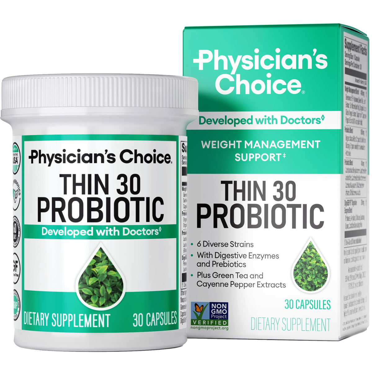 Physician's CHOICE probiotics bottle for weight management and bloating