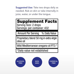 OregaWild Extra Strength bottle label with P73 oregano