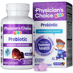Bottle of Physician's CHOICE Probiotics for Kids with berry-flavored chewables
