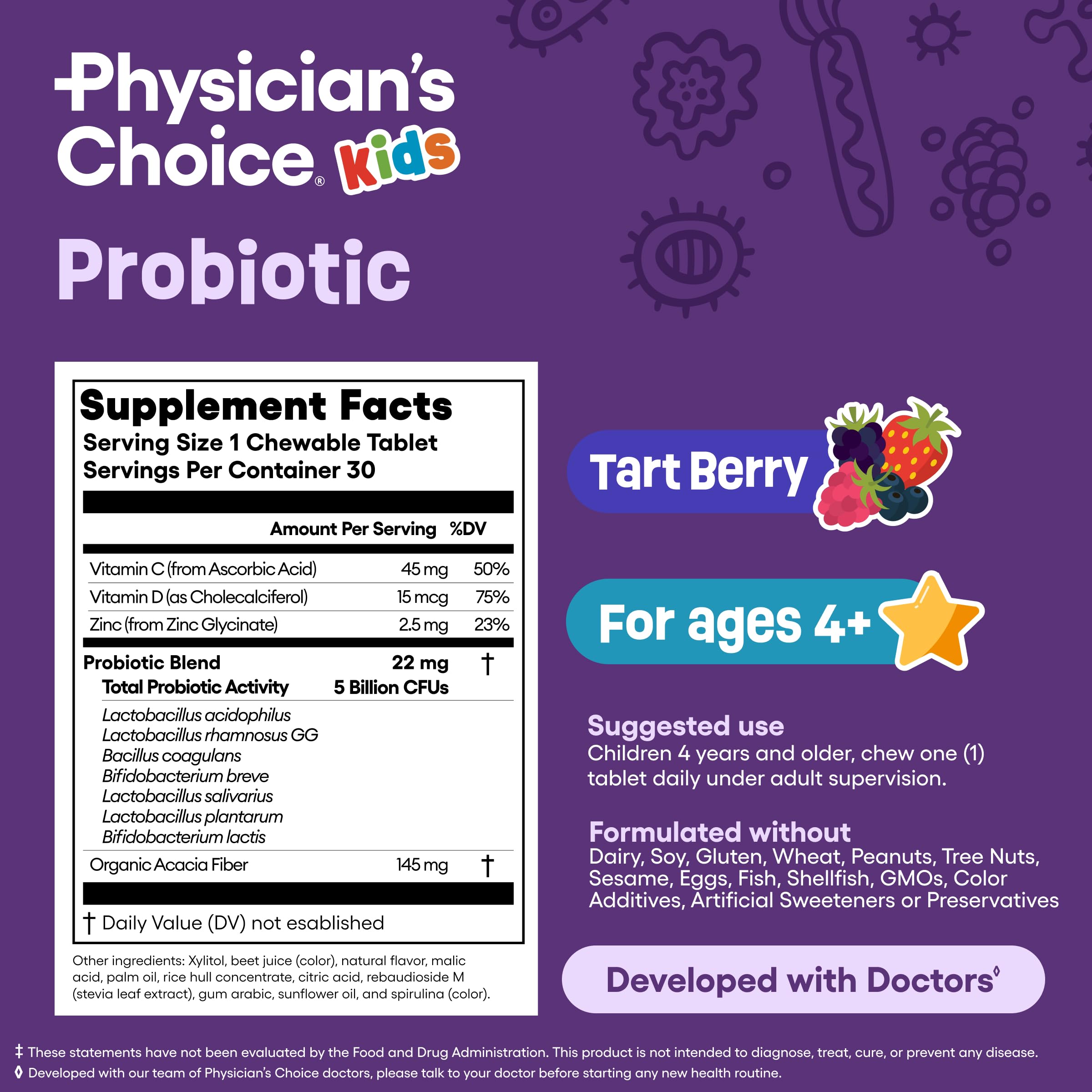 Close-up of berry-flavored probiotic chewables for kids