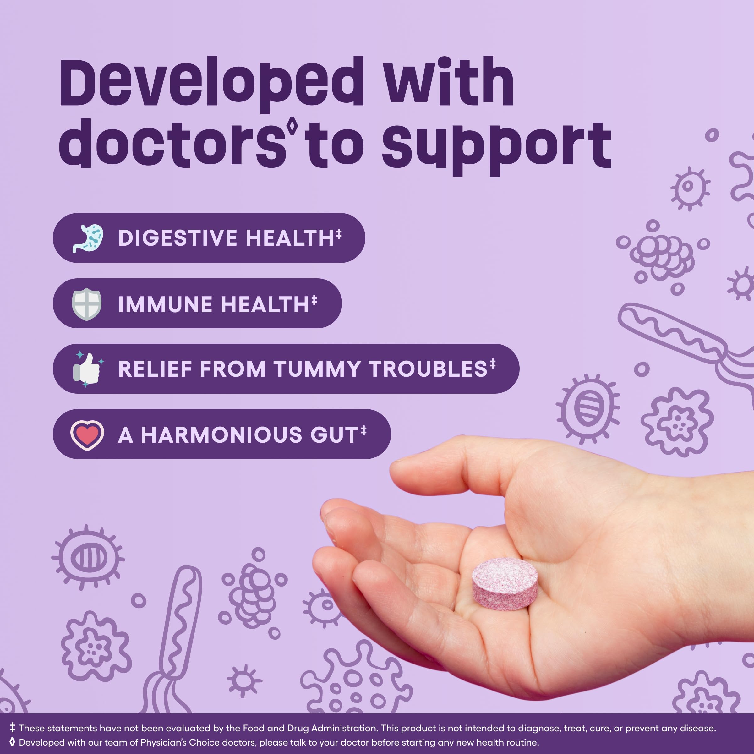 Graphic highlighting seven probiotic strains included