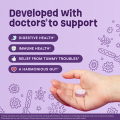 Graphic highlighting seven probiotic strains included