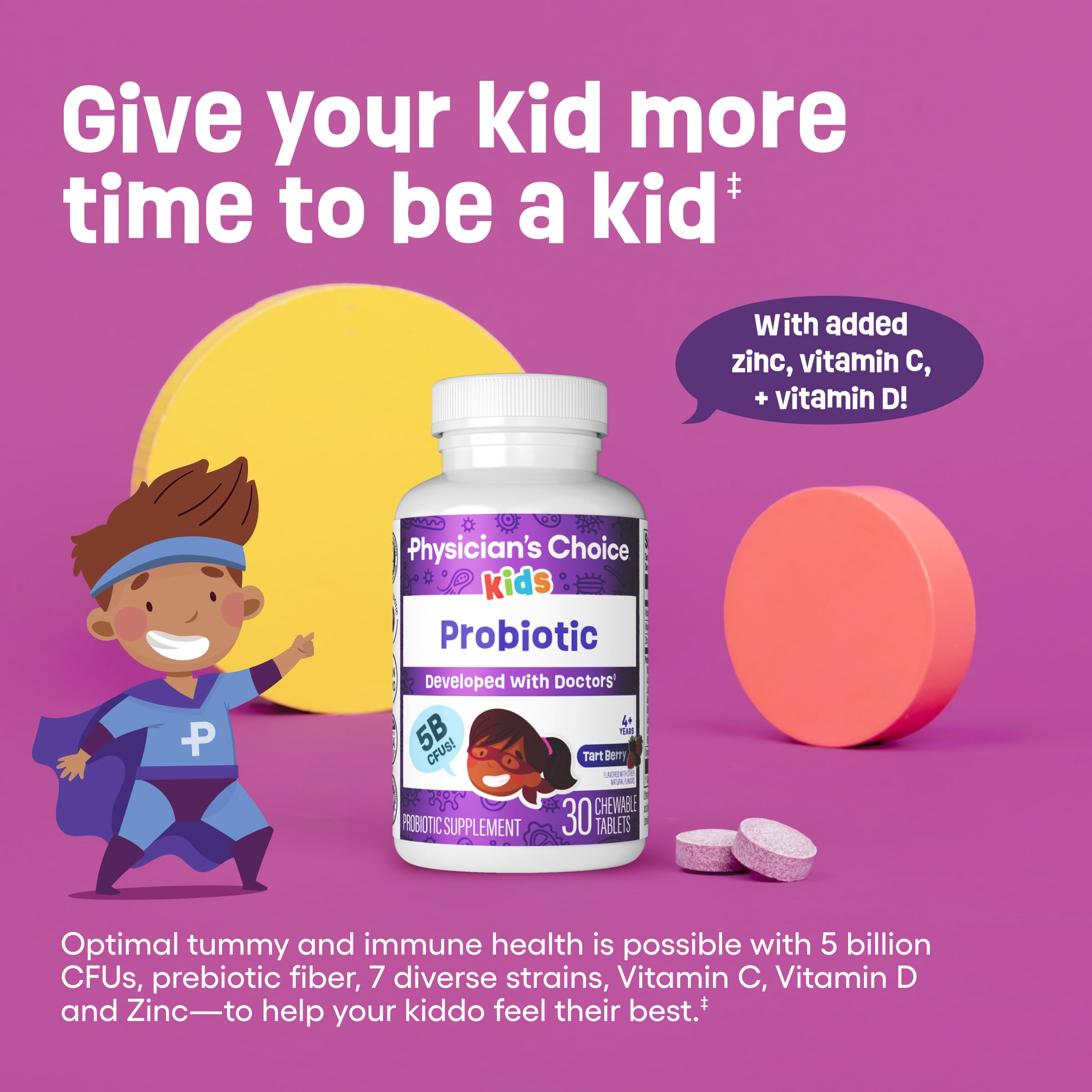 Kid-friendly berry-flavored probiotic chewable tablet