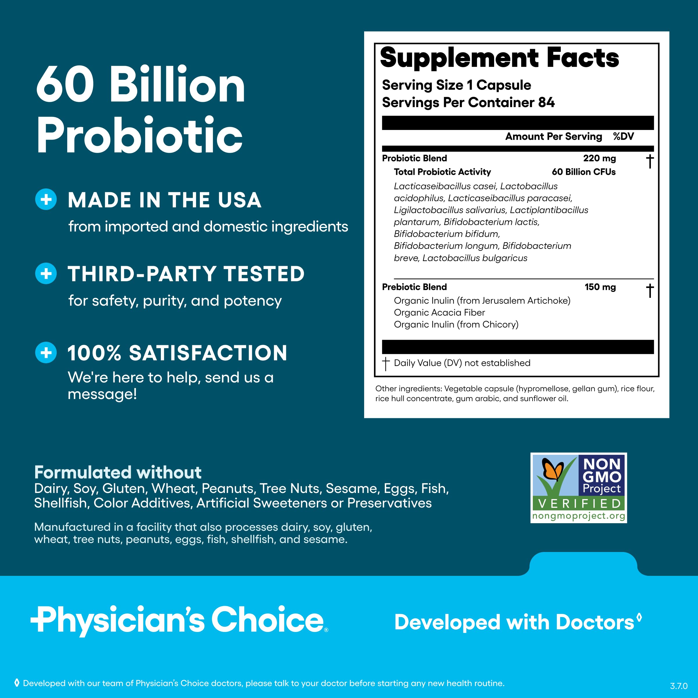 Physician's CHOICE Probiotics quality-assured product manufactured in the USA.