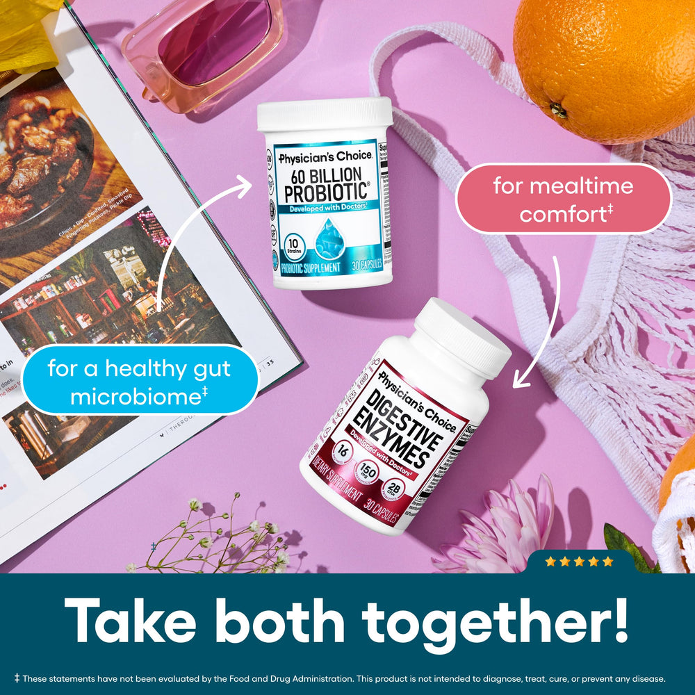 Physician's CHOICE Probiotics shelf-stable packaging for easy storage.