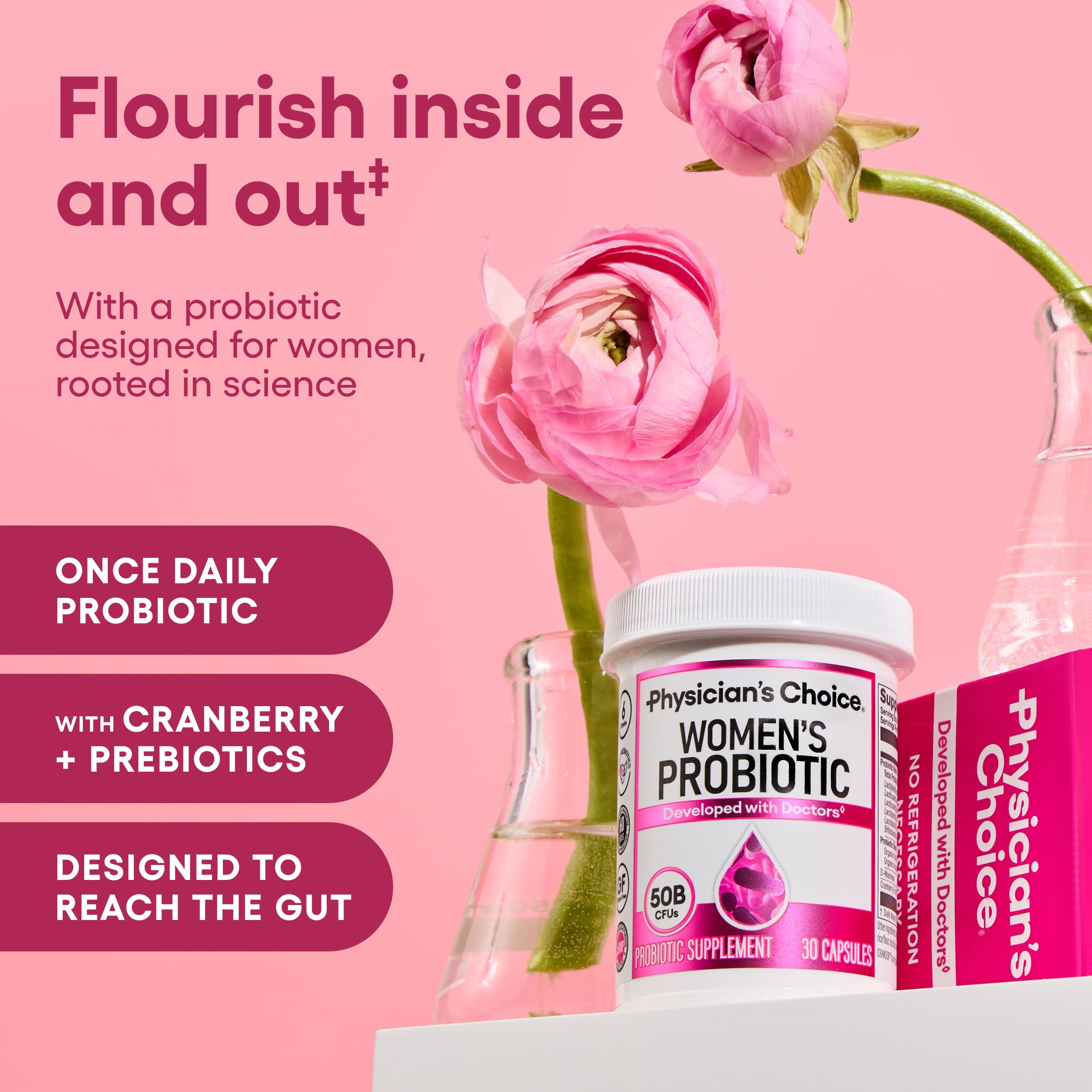 Close-up of probiotic capsules designed for feminine health