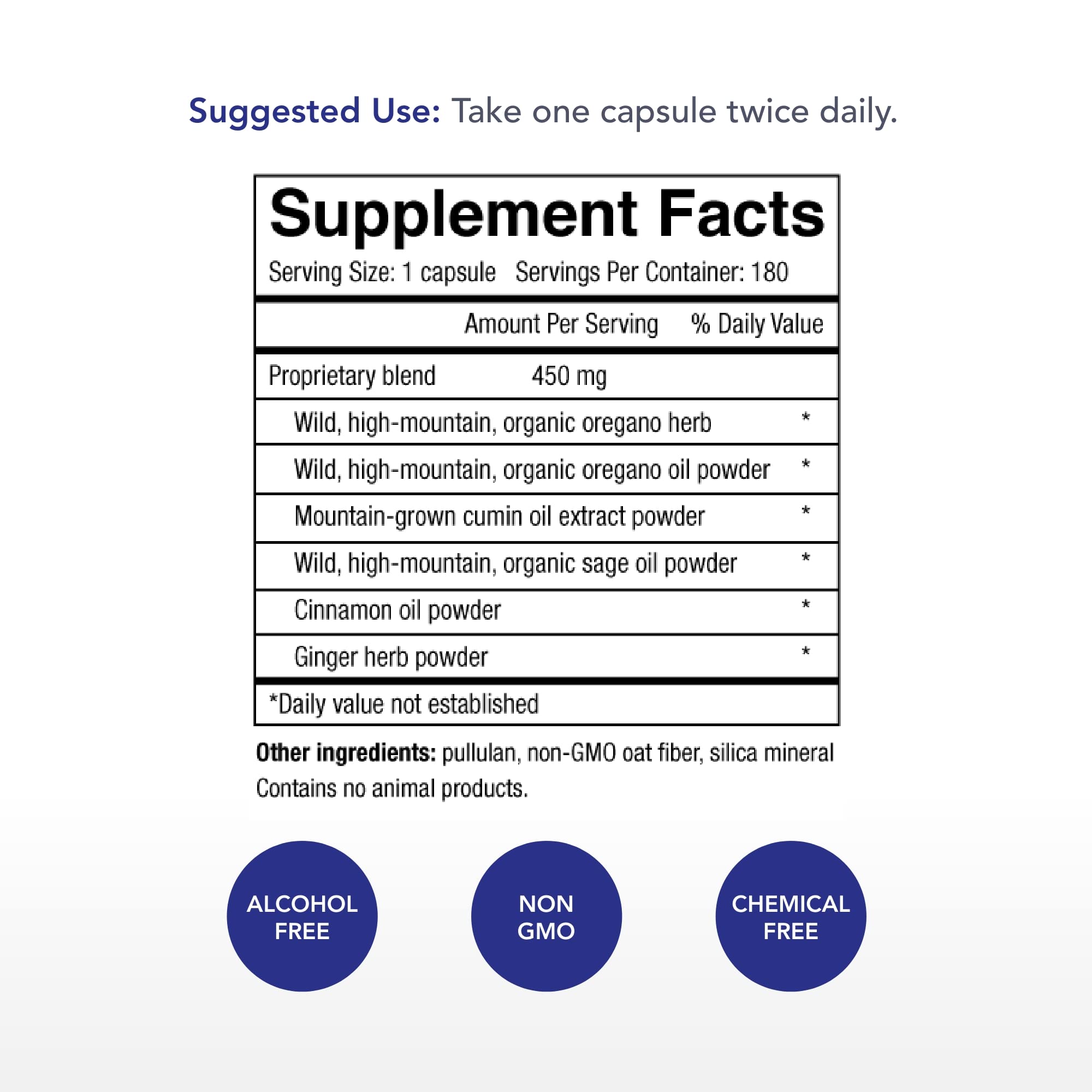 Oregacillin bottle label with 180 capsules