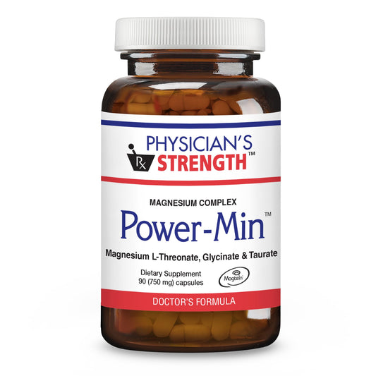 Power-Min magnesium complex bottle on white background