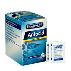 PhysiciansCare antacid tablets in a dispenser box for fast heartburn relief.