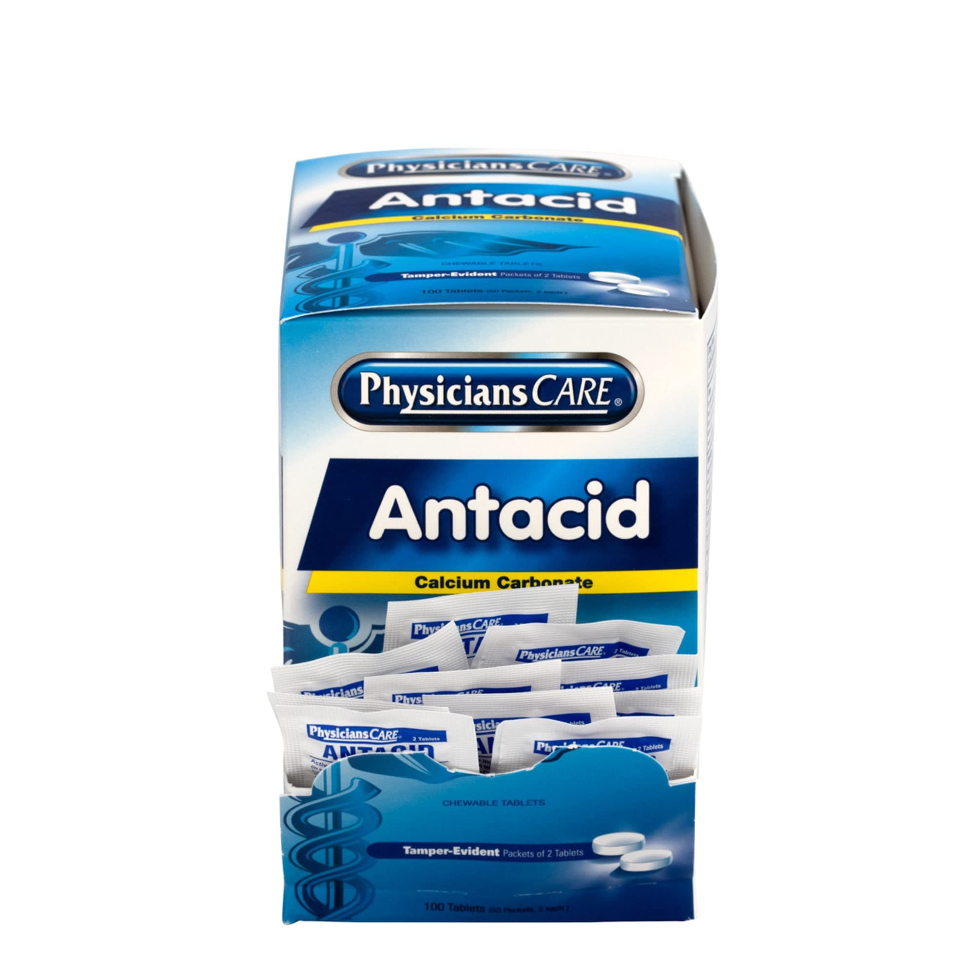 Gluten-free PhysiciansCare heartburn tablets shown with gluten-free label close-up.