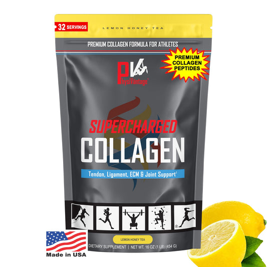 Front view of PhysiVantage Supercharged Collagen Peptides Lemon Honey Tea 16oz