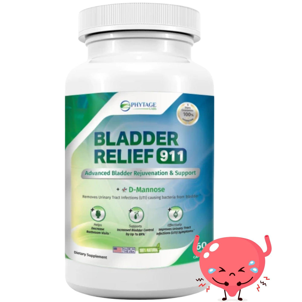 Phytage Labs Bladder Relief 911 bottle front promotes daily urinary support and comfort