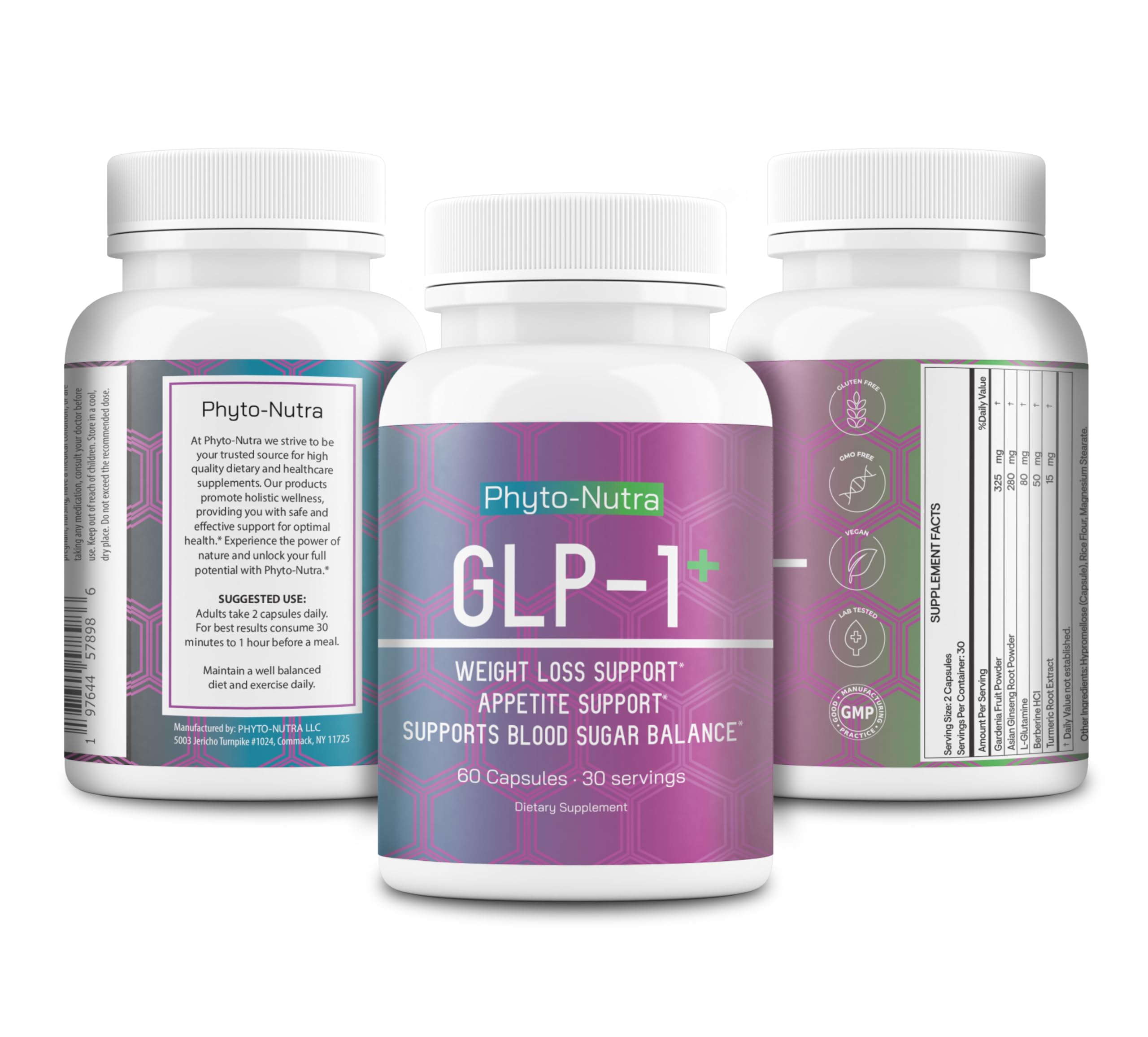 Illustration of GLP-1 ingredients for Phyto-Nutra GLP-1+ capsules