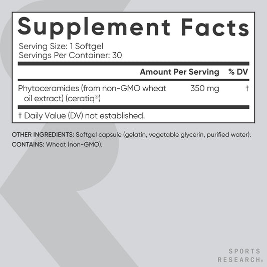 Close-up of Phytoceramides 350mg label with Ceratiq