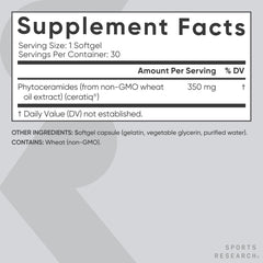 Close-up of Phytoceramides 350mg label with Ceratiq