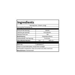Phytolacca berry dilution and sucrose pellets labeling