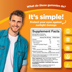 Close-up of mango-flavored lutein and zeaxanthin gummies