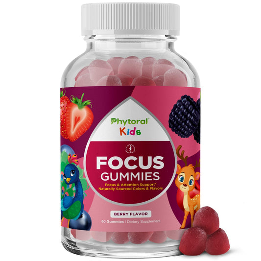 Front view of Phytoral Vegan Kids Focus Gummies bottle